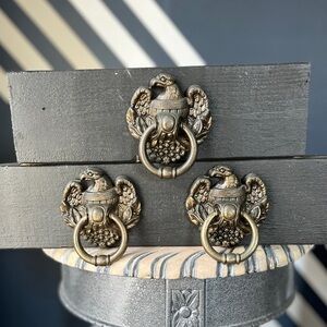 3 Brass Vtg Bald Eagle Drawer Pulls N1387 w/Screws